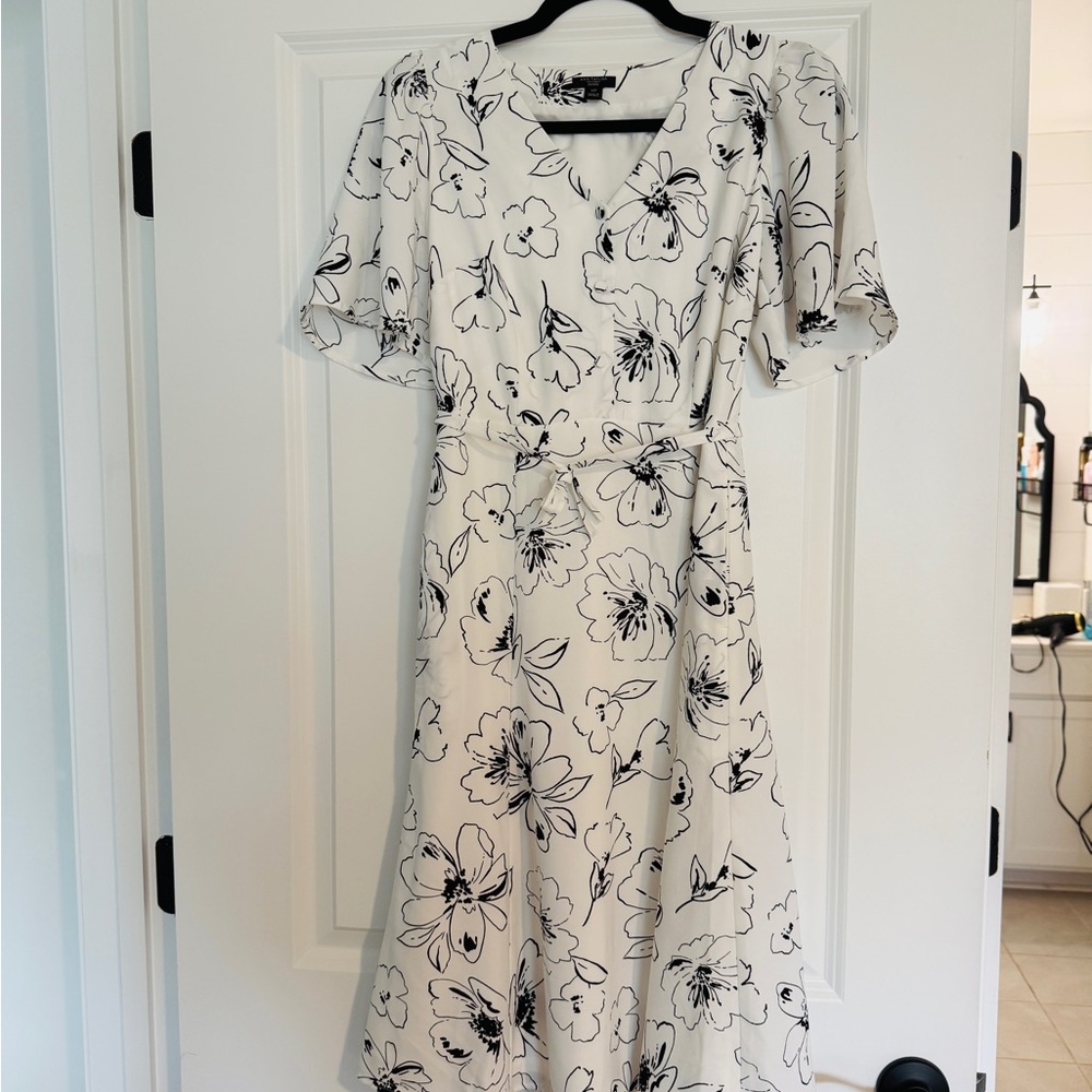 NWOT Ann Taylor White and Black Floral Midi Dress